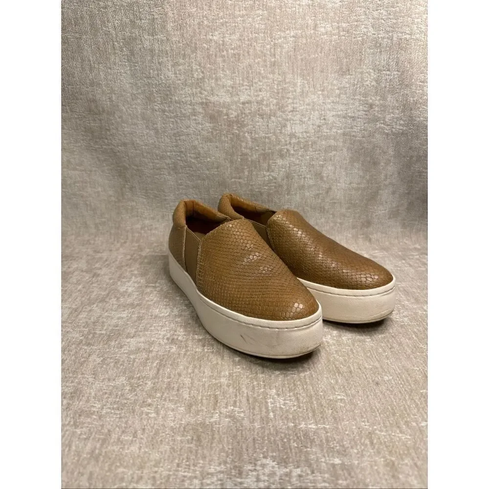Vince Women's Warren Snake Embossed Platform Slip-On Sneaker Shoes Brown Size 6